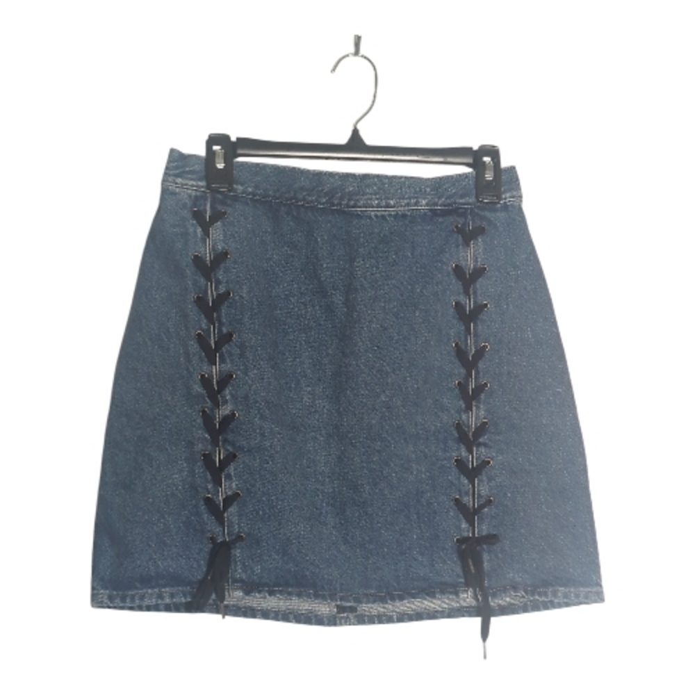 Y2K Denim Mini Skirt H&M Size 12 Corset Ties Back Zip Gothic Grunge  Cyberpunk